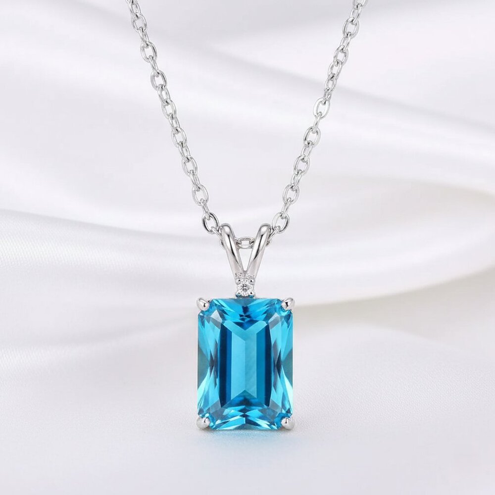 9.72 Carat Swiss Sea Blue Simulated Topaz Sapphire Aquamarine Necklace NWOT - Picture 6 of 8